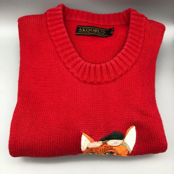 AKOO & CO No.21 Live full Live well embroidered Climber Fox red Men's sweater - Picture 13 of 16
